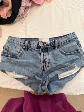 One Teaspoon Light Blue Rolled Hem Denim Shorts
